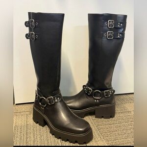 Lulus Black Knee High Moto Boots